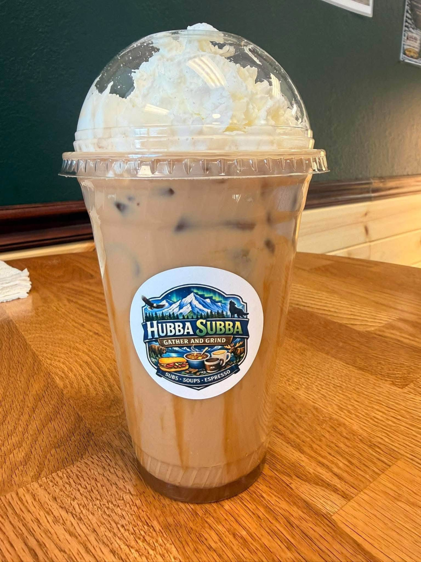 Iced latte with whipped cream